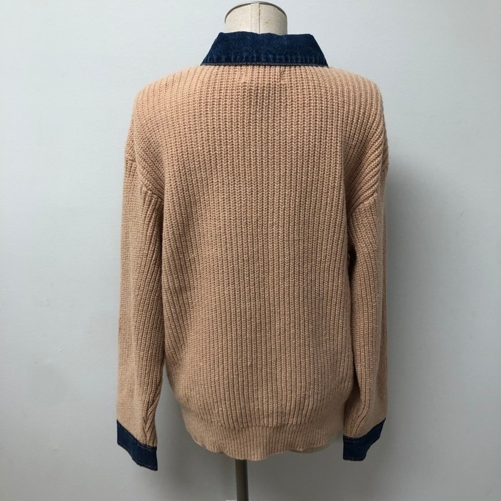 Blank NYC Playing the Field Jacket Womens Large Khaki Mixed Media Denim Trim NEW - Picture 3 of 9
